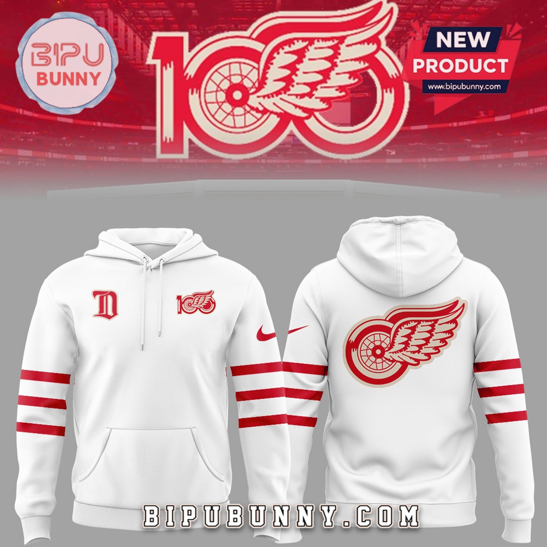 Red Wing Hockey Centennial White Hoodie 2025 Red Wing Hockey Centennial White Hoodie 2025