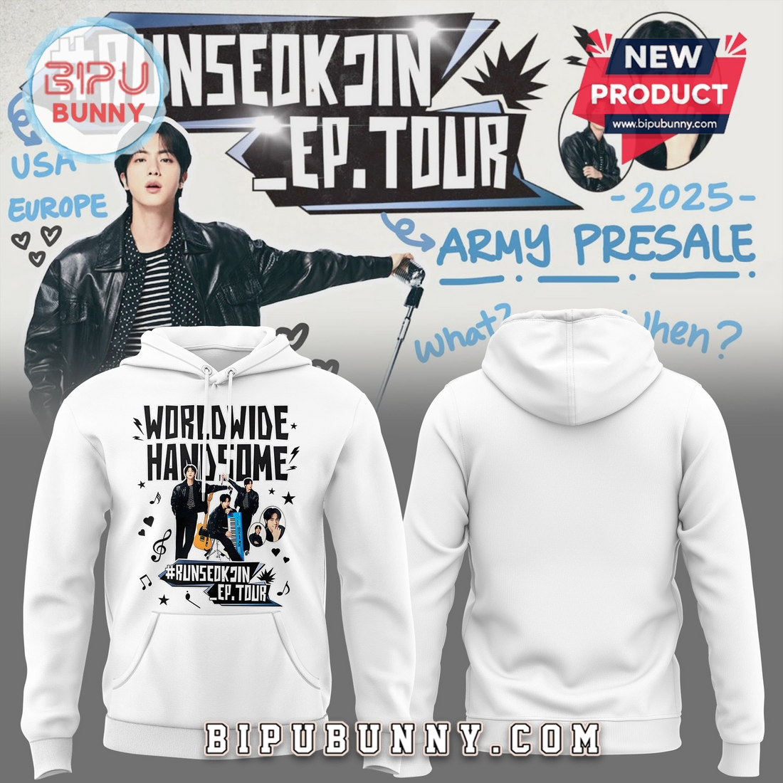 Runseokjin Run Jin BTS The First Tour 2025 White Hoodie Runseokjin Run Jin BTS The First Tour 2025 White Hoodie