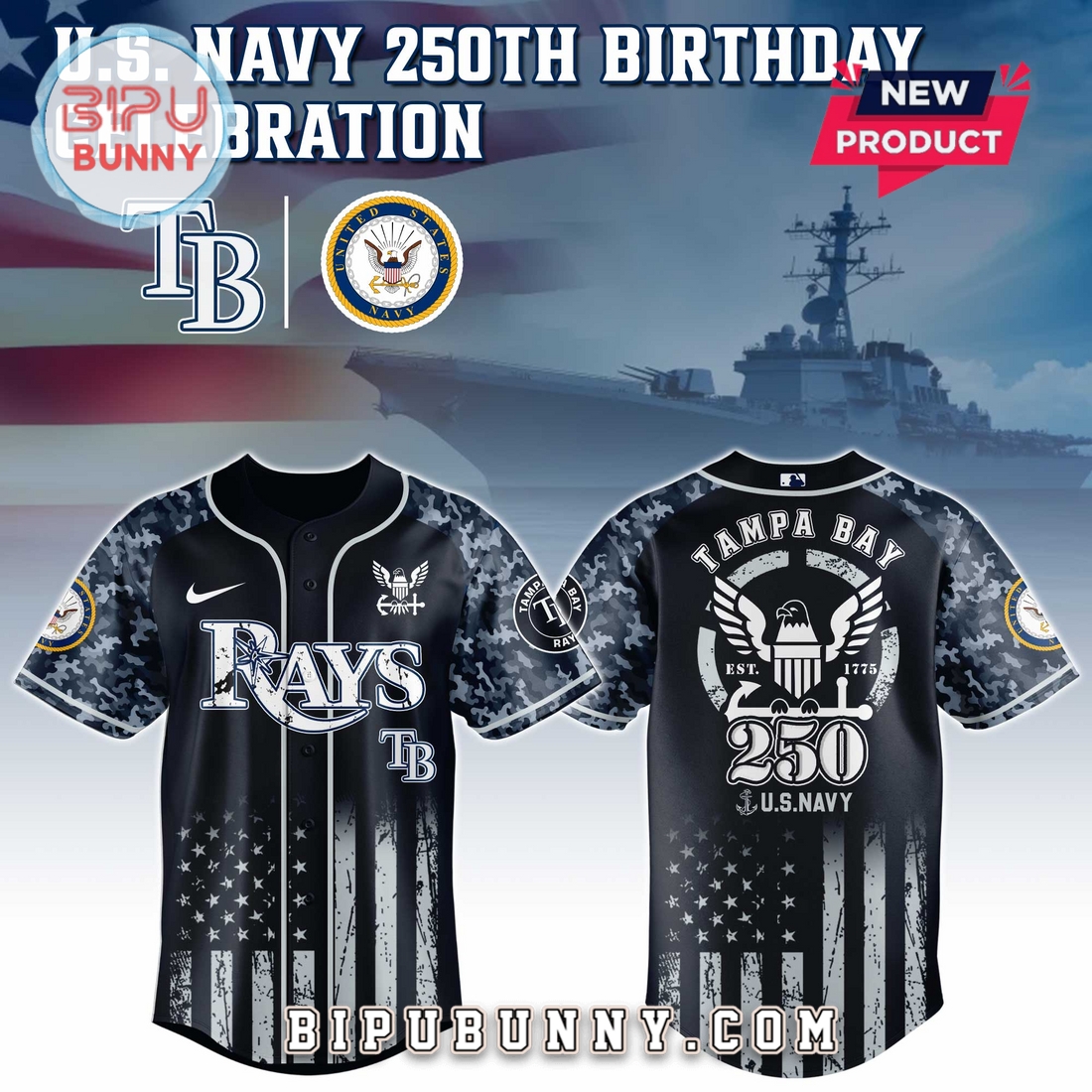 Tampa Bay Rays MLB x 250 U.S. Navy Baseball Jersey Tampa Bay Rays MLB x 250 U.S. Navy Baseball Jersey