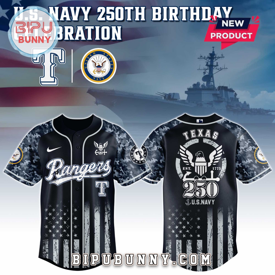 Texas Rangers MLB x 250 U.S. Navy Baseball Jersey Texas Rangers MLB x 250 U.S. Navy Baseball Jersey
