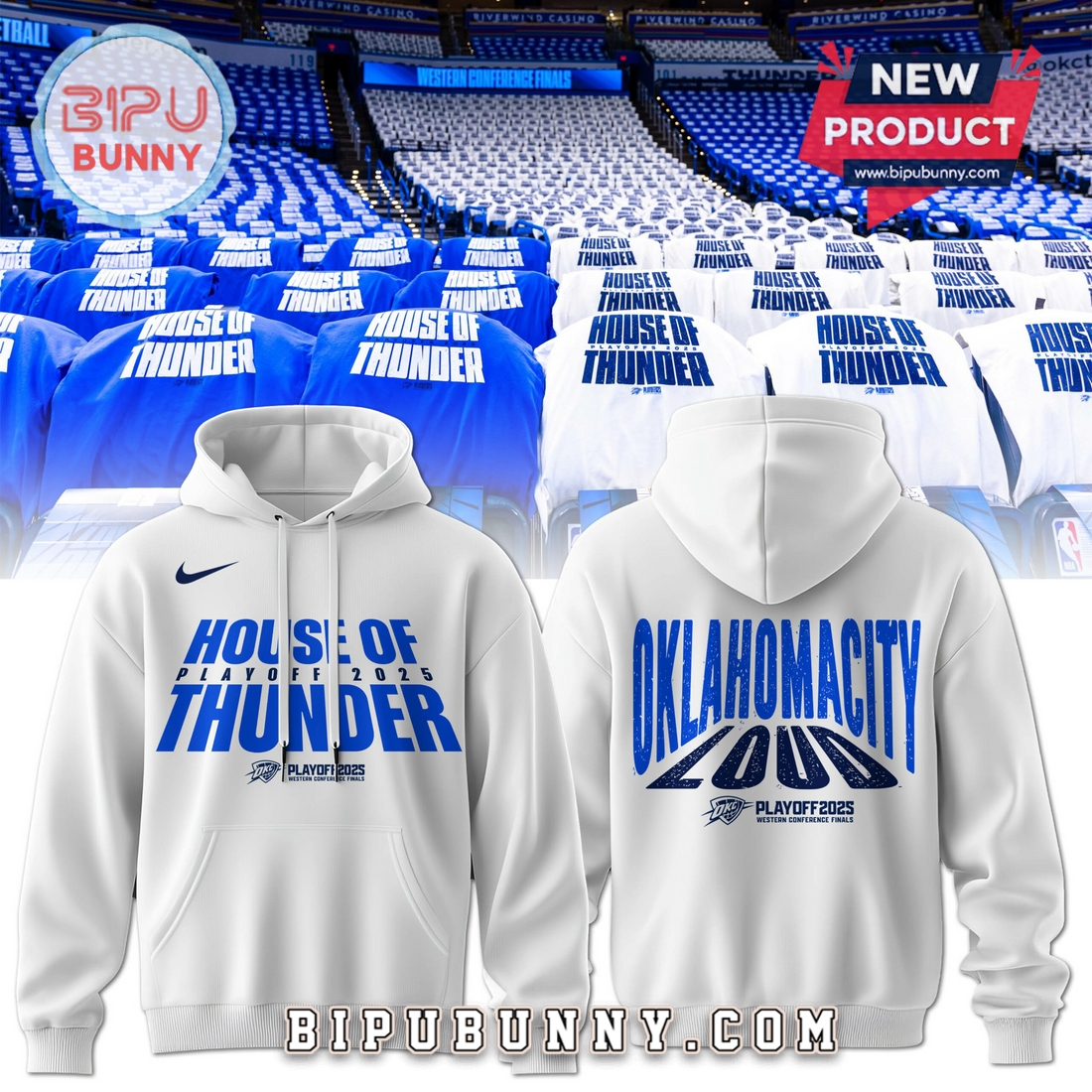 The 2025 Oklahoma City Thunder Playoff White Hoodie The 2025 Oklahoma City Thunder Playoff White Hoodie