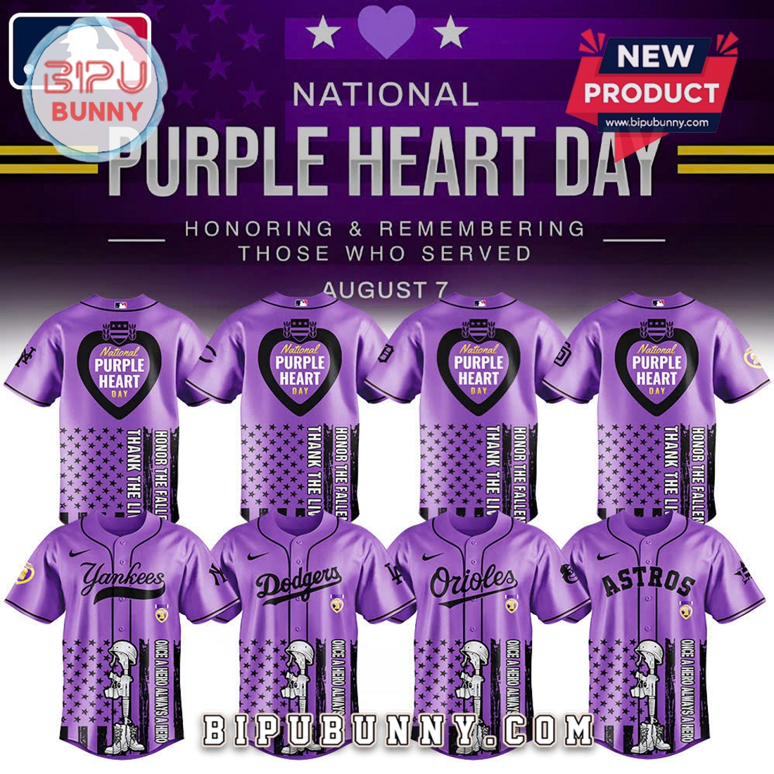 All Team MLB x Purple Heart Day Baseball Jersey