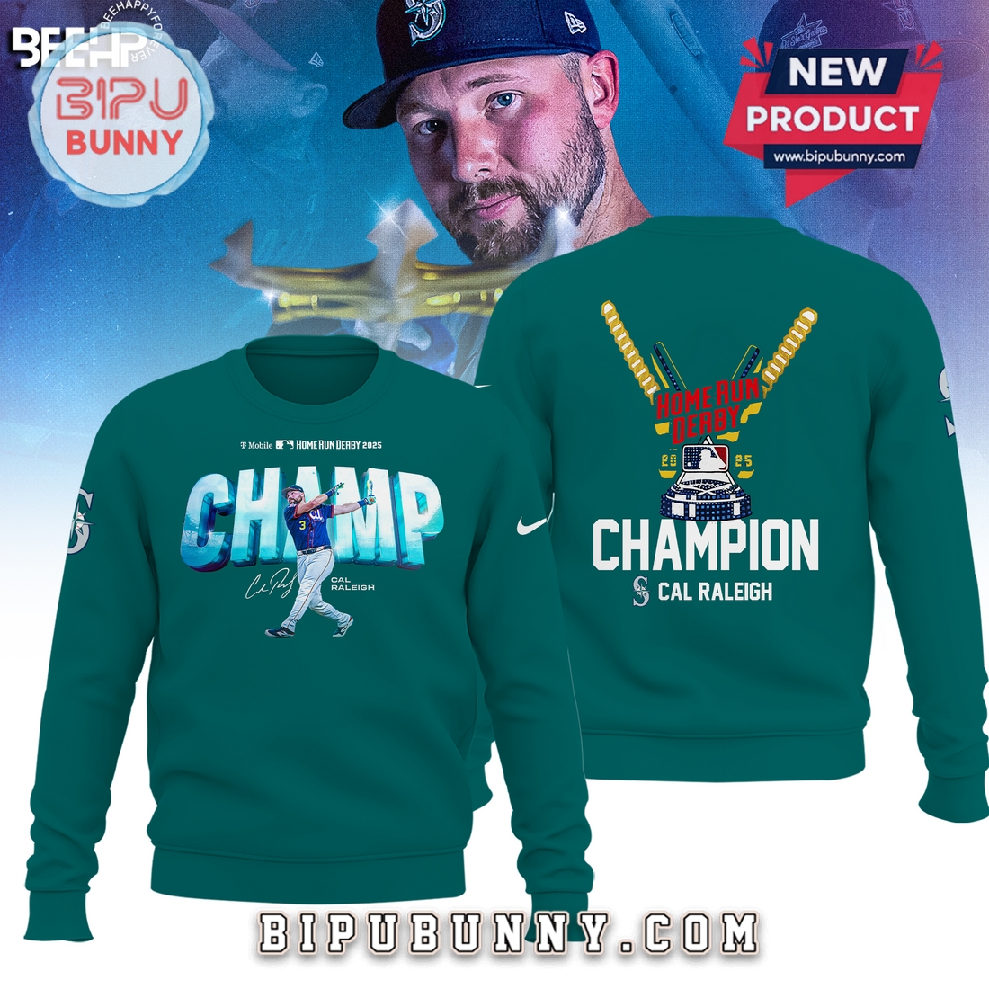 Cal Raleigh Seattle Mariners 2025 Home Run Derby Green Hoodie Cal Raleigh Seattle Mariners 2025 Home Run Derby Green Hoodie