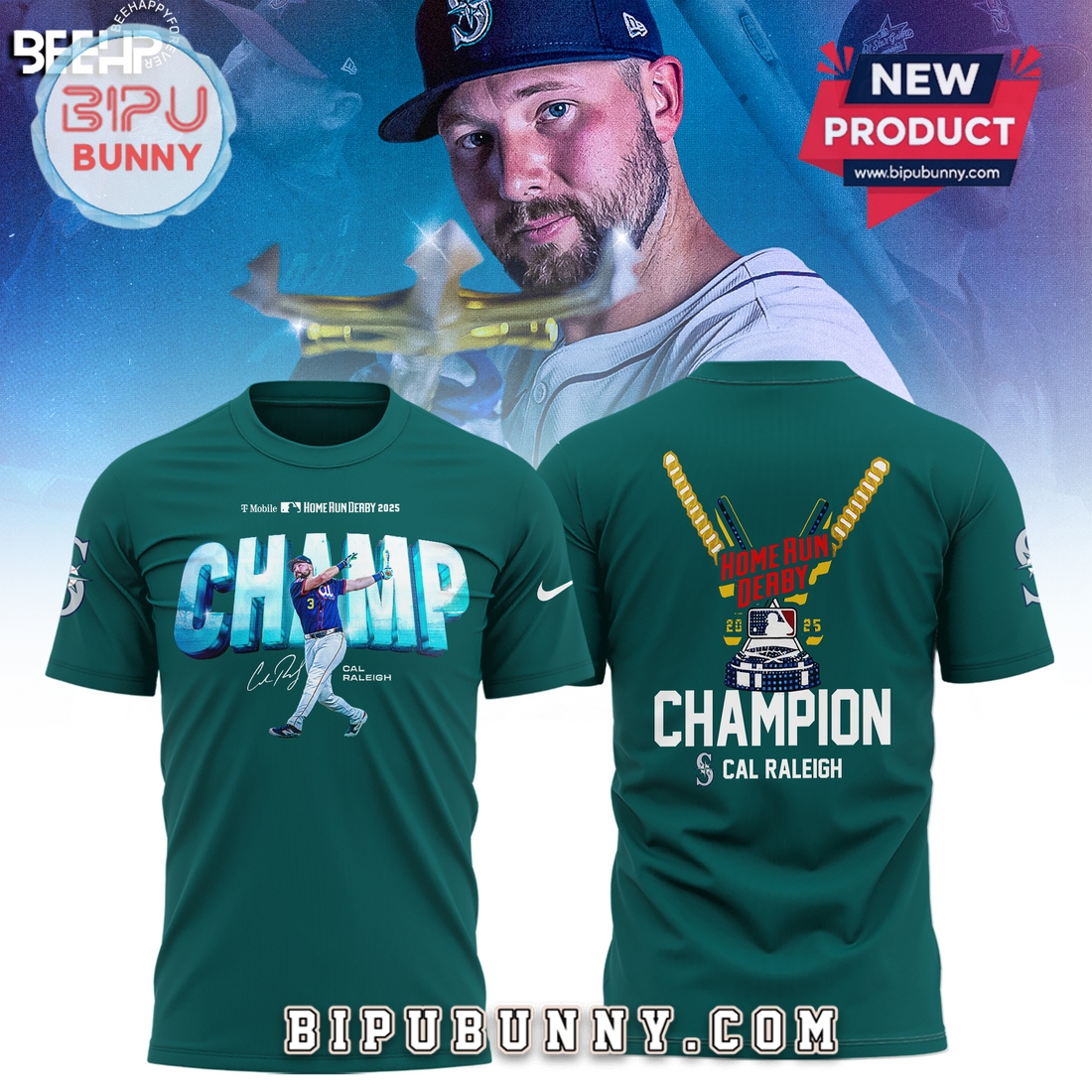 Cal Raleigh Seattle Mariners 2025 Home Run Derby Green Hoodie Cal Raleigh Seattle Mariners 2025 Home Run Derby Green Hoodie