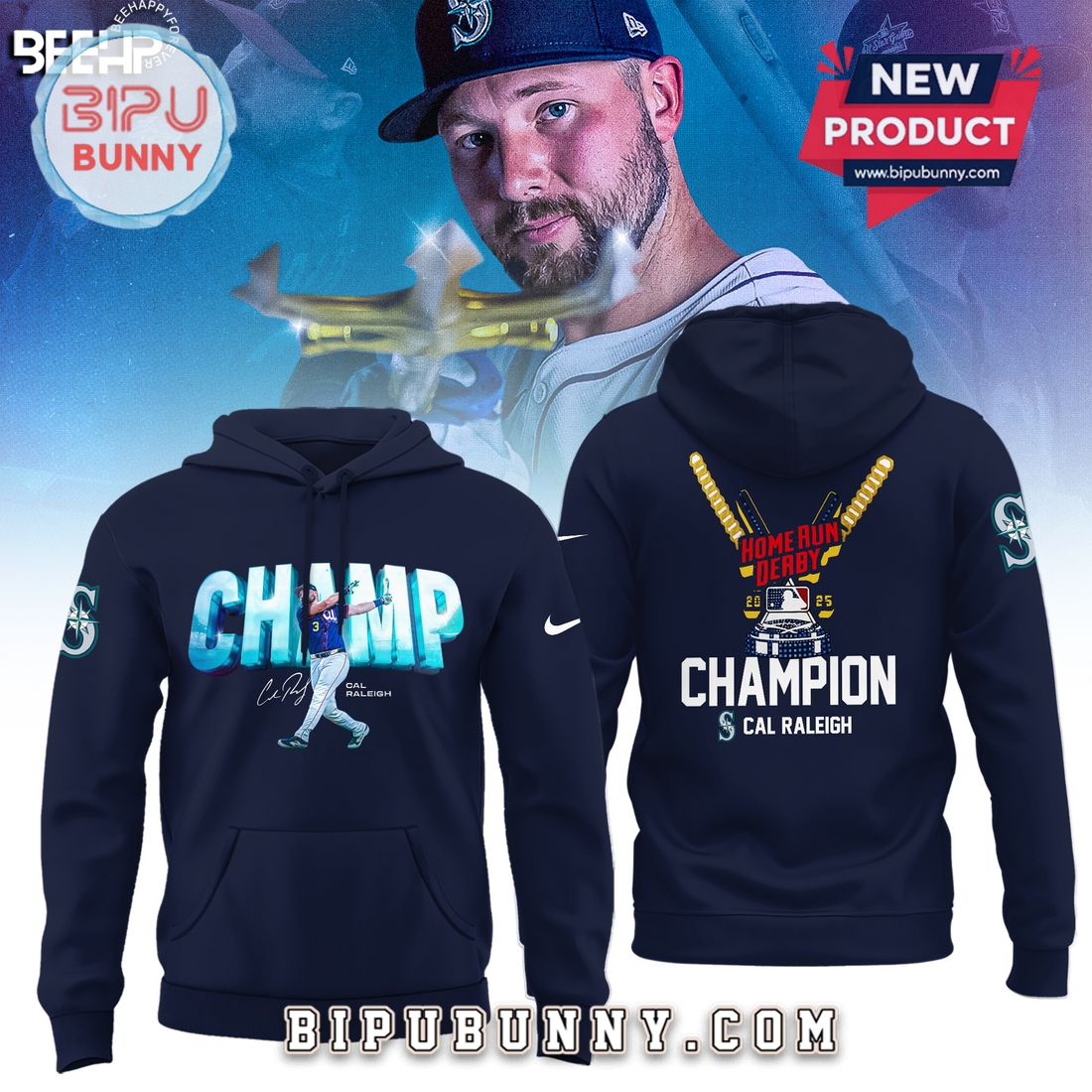 Cal Raleigh Seattle Mariners 2025 Home Run Derby Hoodie Cal Raleigh Seattle Mariners 2025 Home Run Derby Hoodie