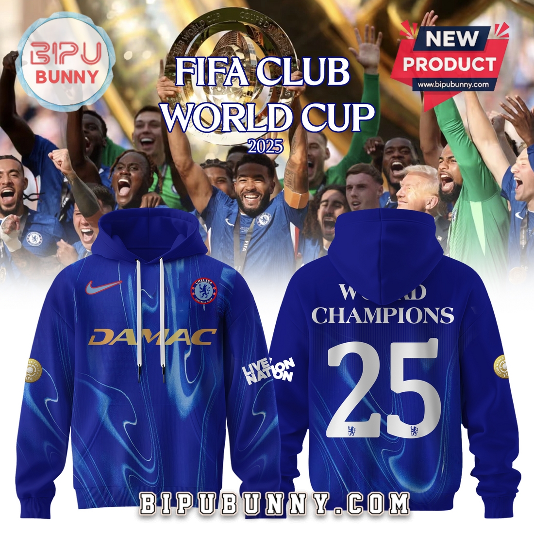 Chelsea FIFA Club World Cup Champions 2025 Blue Hoodie Chelsea FIFA Club World Cup Champions 2025 Blue Hoodie