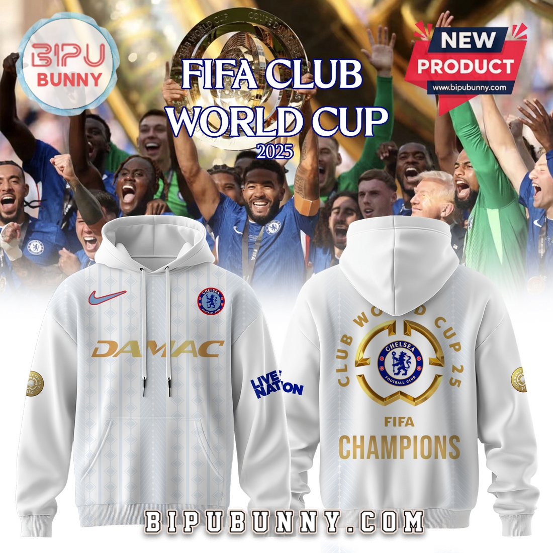 Chelsea FIFA Club World Cup Champions 2025 White Hoodie Chelsea FIFA Club World Cup Champions 2025 White Hoodie