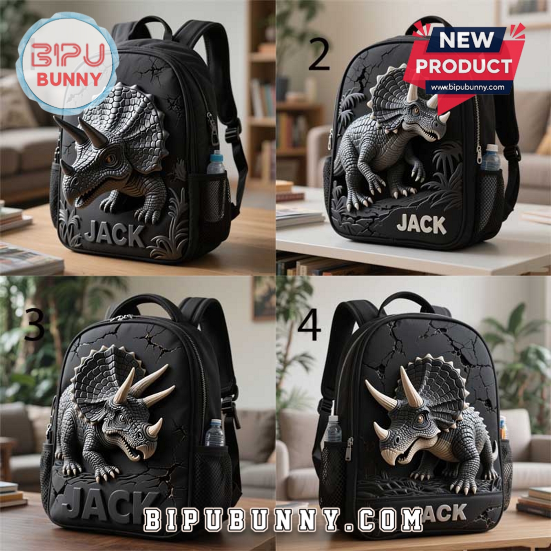 Custom Children’s Triceratops Dinosaur Style School Bag Custom Children’s Triceratops Dinosaur Style School Bag