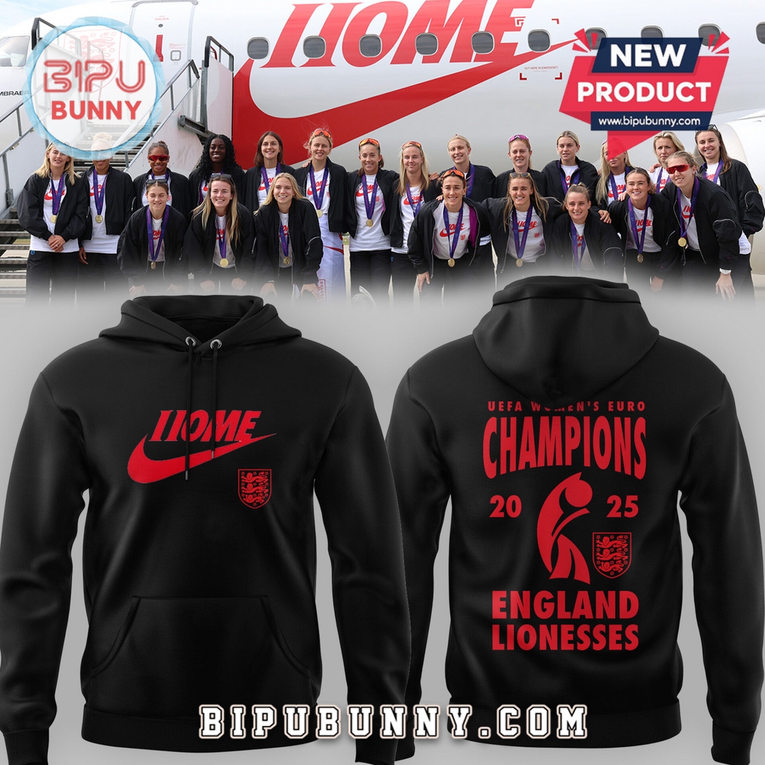 England Soccer 2025 Home Lionesses Black Hoodie England Soccer 2025 Home Lionesses Black Hoodie