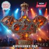 Glass whiskey bottle shaped like a bat with a crown stopper, metallic Ozzy logo, and plaque reading In Memory of Ozzy.!