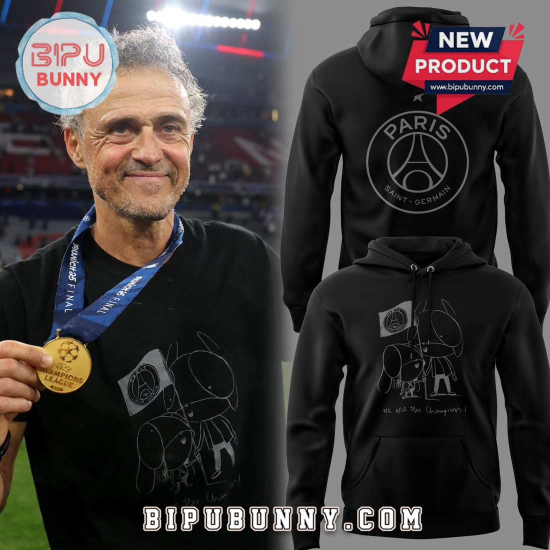 Luis Enrique Xana We Are The Champion Black Hoodie And Cap Luis Enrique Xana We Are The Champion Black Hoodie And Cap