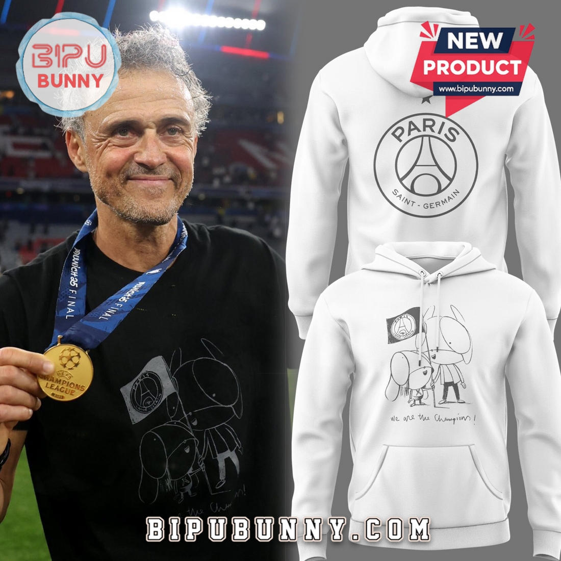 Luis Enrique Xana We Are The Champion White Hoodie And Cap Luis Enrique Xana We Are The Champion White Hoodie And Cap