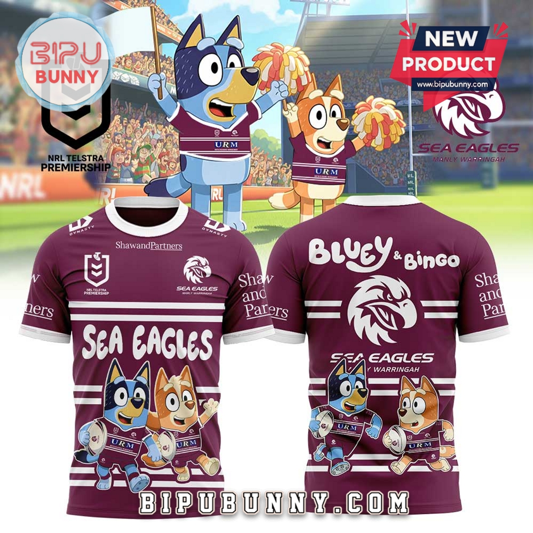 Manly Sea Eagles NRL x Bluey and Bingo Hoodie Manly Sea Eagles NRL x Bluey and Bingo Hoodie