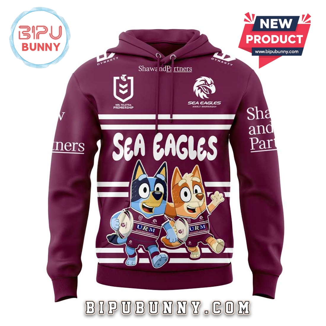 Manly Sea Eagles NRL x Bluey and Bingo Hoodie Manly Sea Eagles NRL x Bluey and Bingo Hoodie