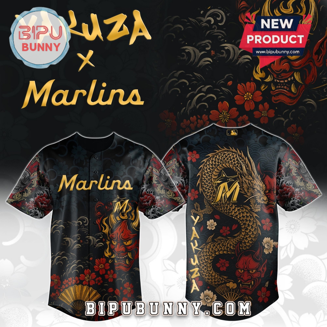 Miami Marlins MLB x Yakuza Bloodline Baseball Jersey Miami Marlins MLB x Yakuza Bloodline Baseball Jersey
