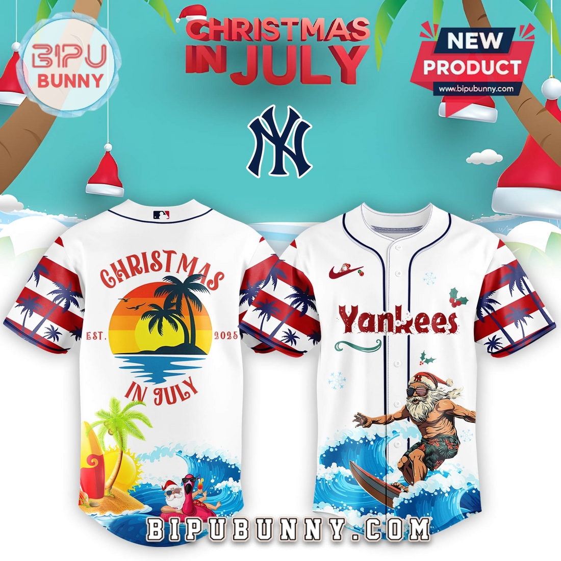 New York Yankees MLB x Christmas July Santa 2025 Baseball Jersey New York Yankees MLB x Christmas July Santa 2025 Baseball Jersey