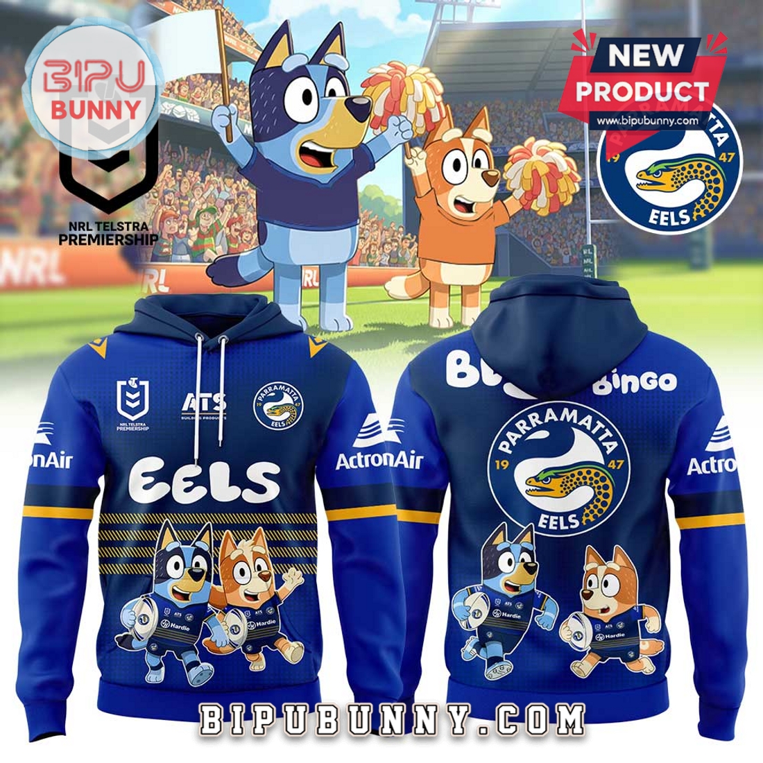 Parramatta Eels NRL x Bluey and Bingo Hoodie Parramatta Eels NRL x Bluey and Bingo Hoodie