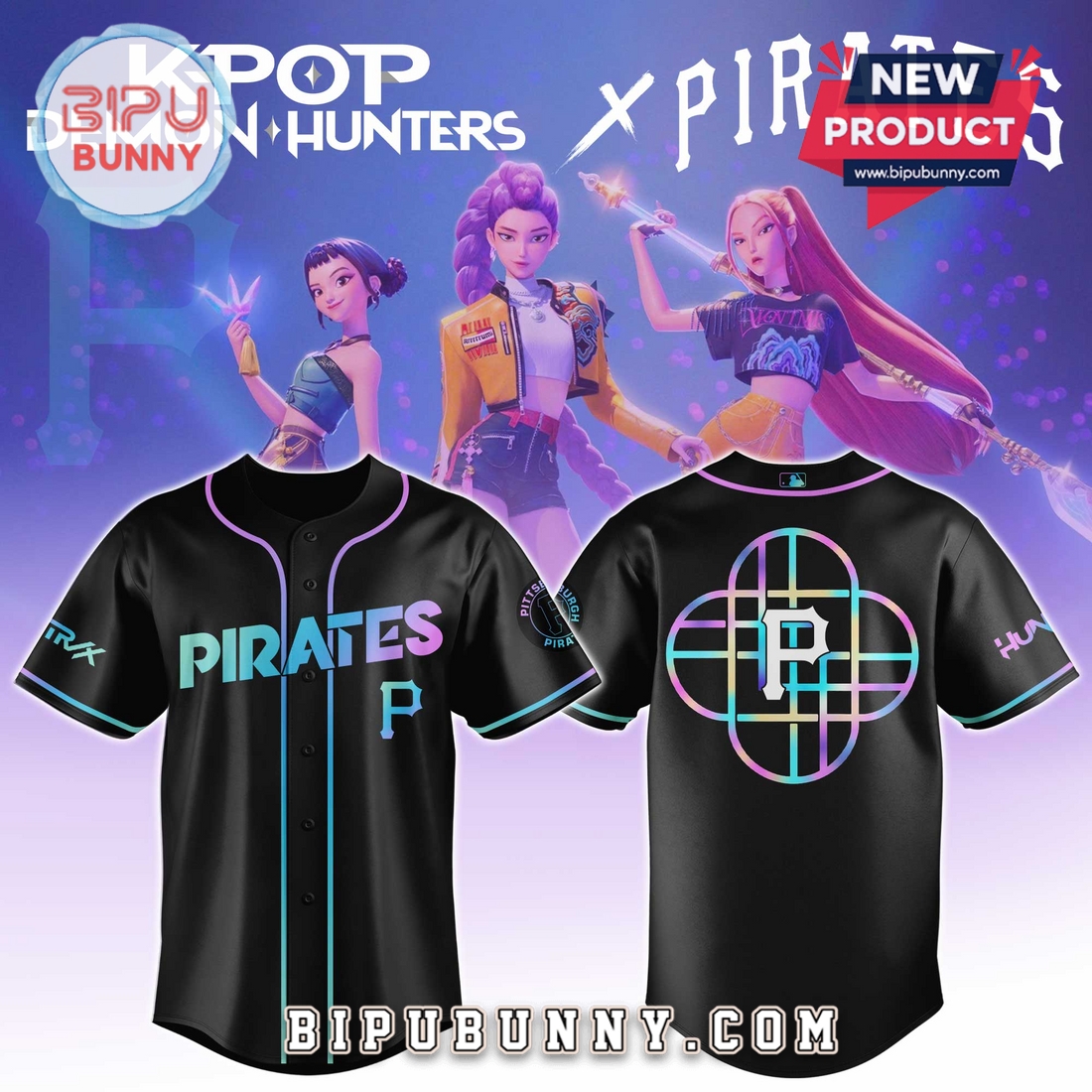 Pittsburgh Pirates MLB x KPop Demon Hunters Baseball Jersey Pittsburgh Pirates MLB x KPop Demon Hunters Baseball Jersey