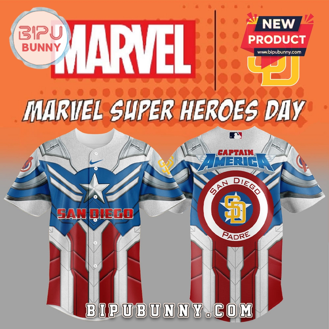 San Diego Padres x Captain America Baseball Jersey San Diego Padres x Captain America Baseball Jersey