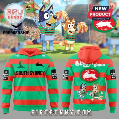 South Sydney Rabbitohs NRL x Bluey and Bingo Hoodie