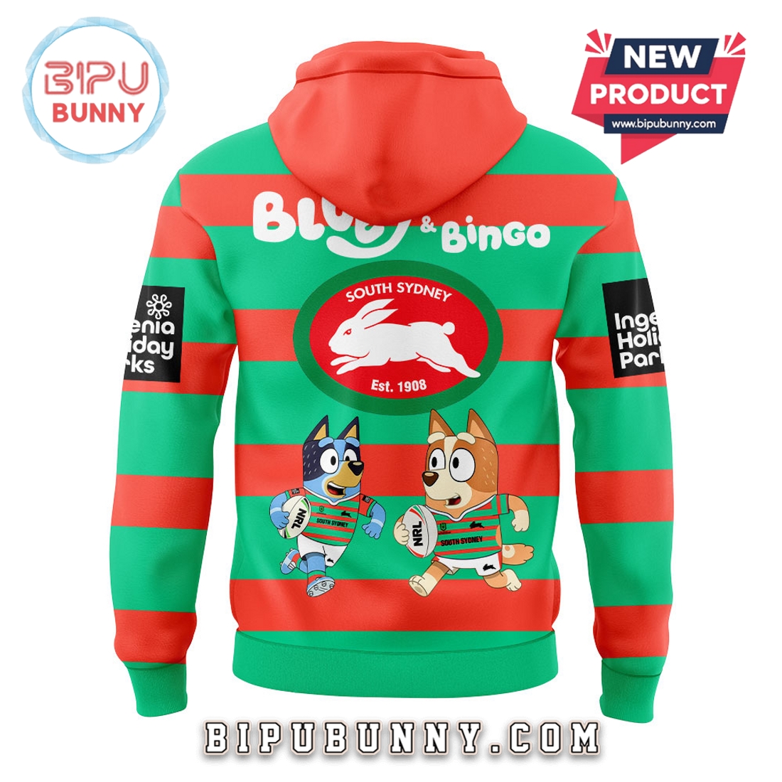 South Sydney Rabbitohs NRL x Bluey and Bingo Hoodie South Sydney Rabbitohs NRL x Bluey and Bingo Hoodie