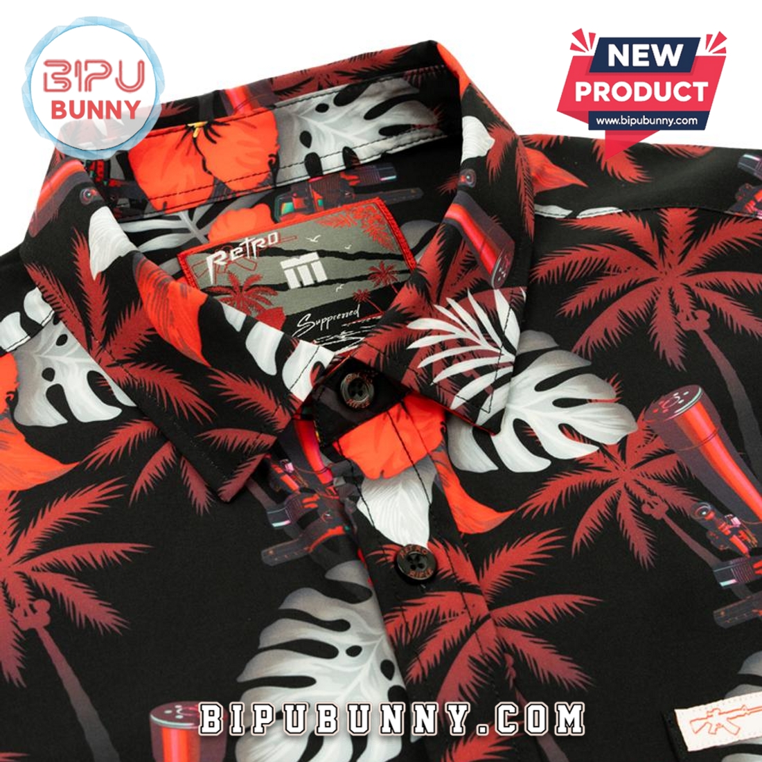 Suppressed Black Red Hawaiian Aloha Shirt Suppressed Black Red Hawaiian Aloha Shirt
