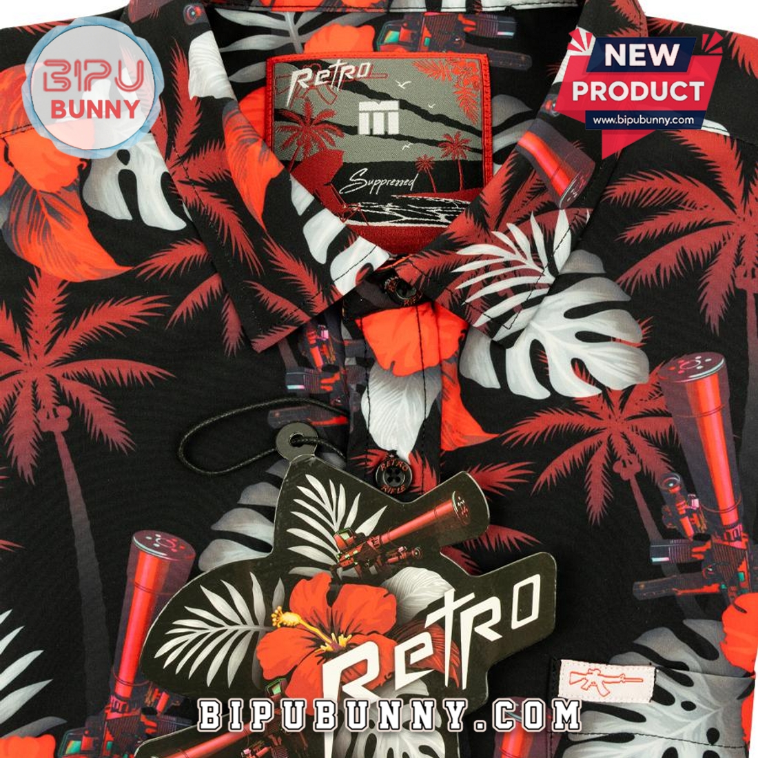 Suppressed Black Red Hawaiian Aloha Shirt Suppressed Black Red Hawaiian Aloha Shirt