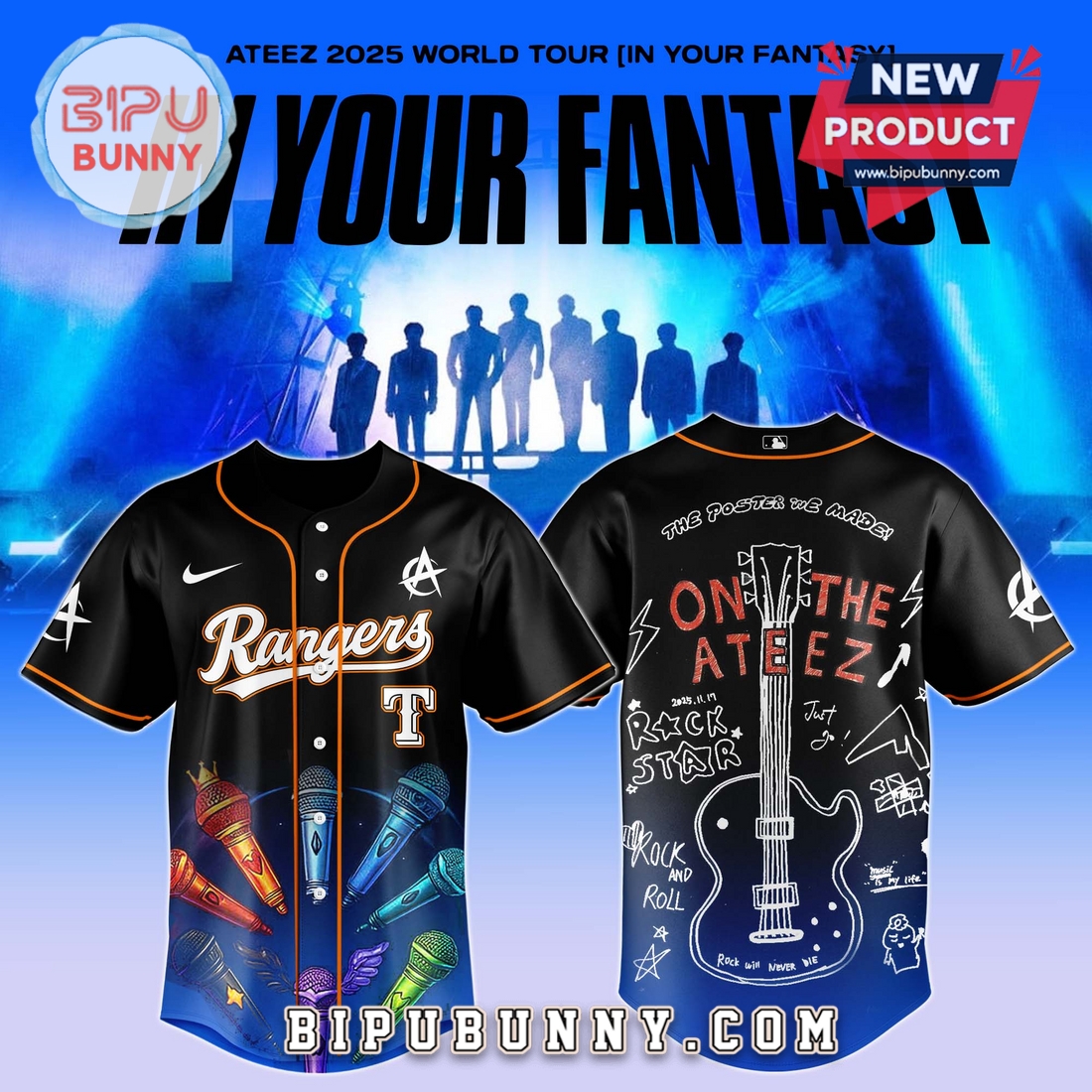 Texas Rangers MLB x ATEEZ 2025 World Tour Baseball Jersey Texas Rangers MLB x ATEEZ 2025 World Tour Baseball Jersey