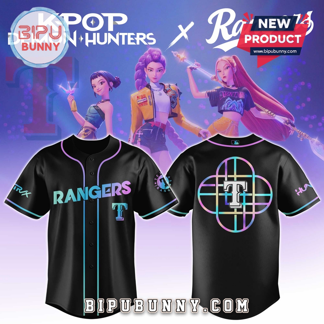Texas Rangers MLB x KPop Demon Hunters Baseball Jersey Texas Rangers MLB x KPop Demon Hunters Baseball Jersey