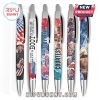 Six Toby Keith gel pens in patriotic colors featuring song lyrics and portraits.