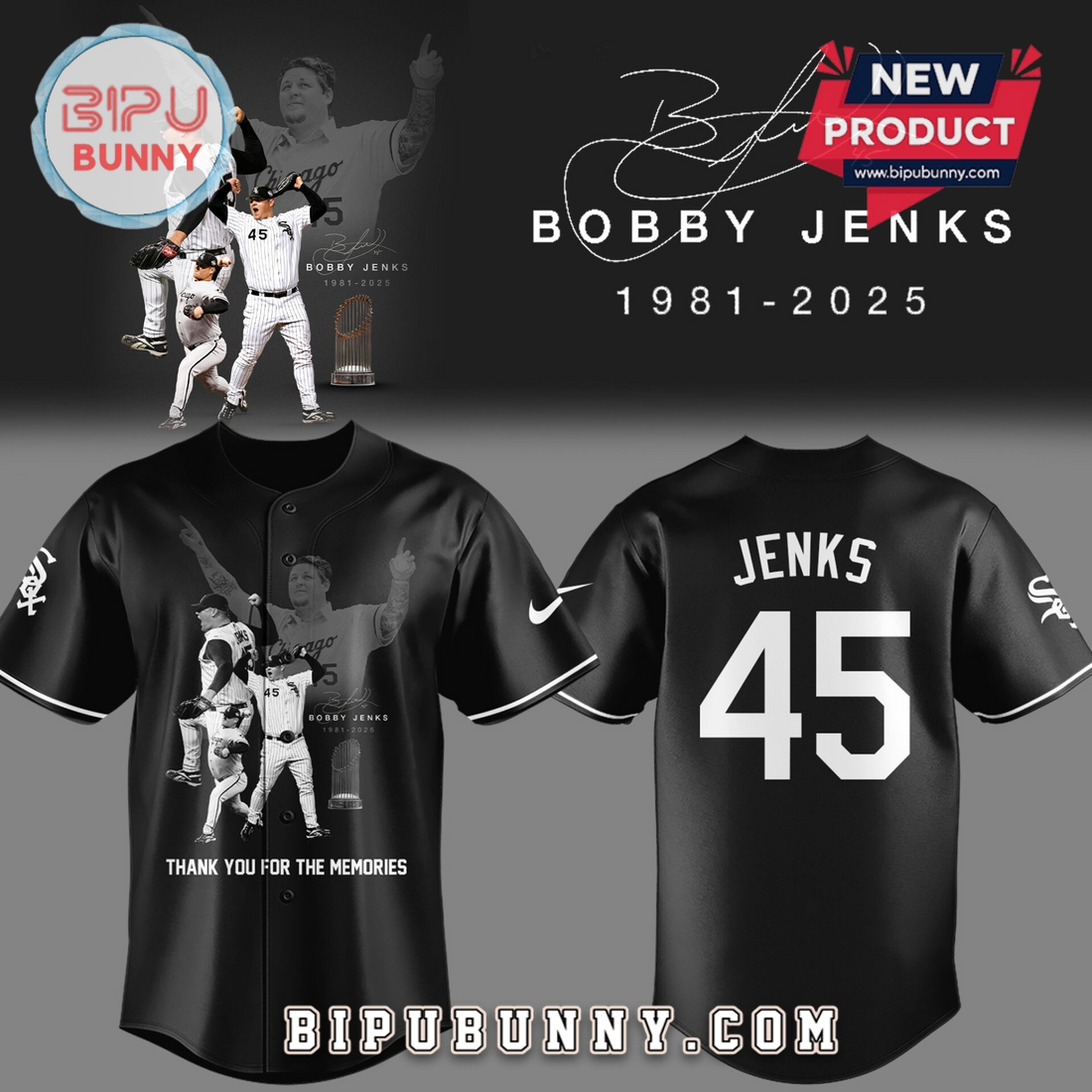 White Sox Baseball R.I.P Booby Jenks 45 Black Baseball Jersey White Sox Baseball R.I.P Booby Jenks 45 Black Baseball Jersey