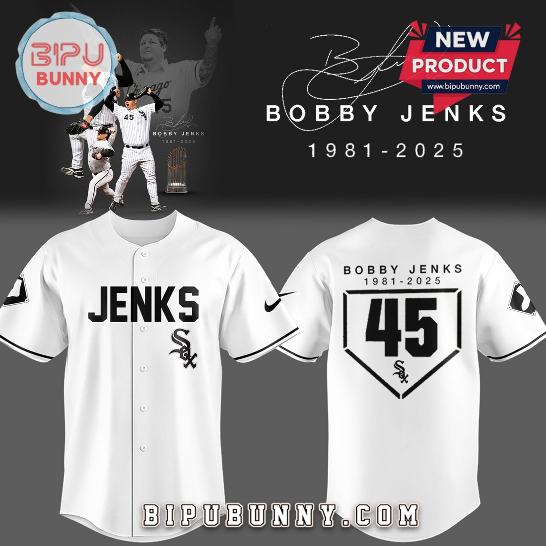 White Sox Baseball R.I.P Booby Jenks 45 White Baseball Jersey White Sox Baseball R.I.P Booby Jenks 45 White Baseball Jersey