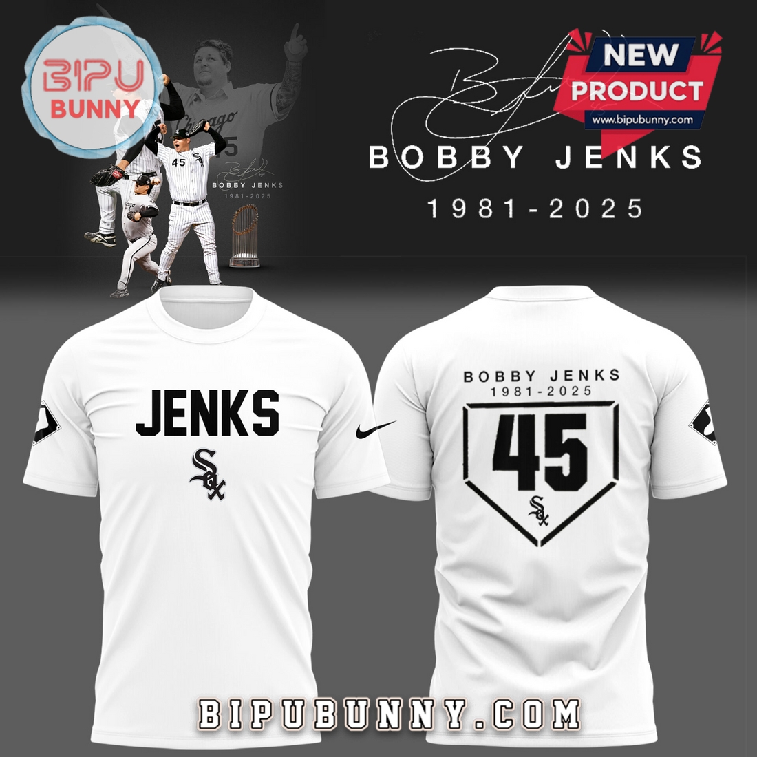 White Sox Baseball R.I.P Booby Jenks 45 White Hoodie White Sox Baseball R.I.P Booby Jenks 45 White Hoodie