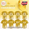 Golden MLB jerseys for Childhood Cancer Awareness Month 2025 featuring team logos and white ribbon graphics.