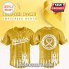 White Sox gold jersey for Childhood Cancer Awareness Month with ribbon and flag designs.
