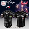 Blue Jays x Pink Floyd jersey in black with rainbow prism design and team logo.