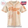 Padres jersey with orange accents and Post Malone tour graphics.