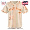 Blue Jays jersey with orange trim and Post Malone quote plus tour artwork.