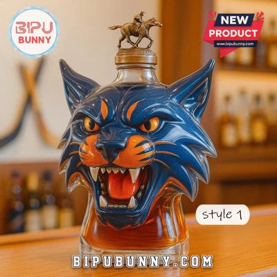 Blue & Orange Lynx Head Whiskey Bottle
