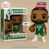 Jayson Tatum Funko Pop figure in green jersey holding basketball next to product box.