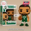 Jaylen Brown Funko Pop in Celtics jersey with white sneakers and basketball beside packaging.