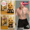Funko Pop figurine of Brock Lesnar in wrestling attire with championship belt.