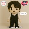 Crocheted Jimin plush doll wearing a grey vest and a black tie!