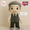 Crocheted V plush doll wearing a white shirt and a blue tie!