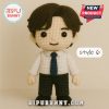 Crocheted Suga plush doll wearing a black vest and a white shirt!