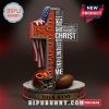 A cross adorned with Chicago Bears logos, a football helmet, and an American flag, featuring the Bible verse Philippians 4:13.