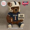 Crochet bear in Bears football uniform holding football and cheer sign.