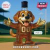 Cartoon dog liquor bottle with a black stopper on a baseball field!