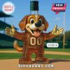 Cartoon dog liquor bottle with a green stopper on a baseball field!