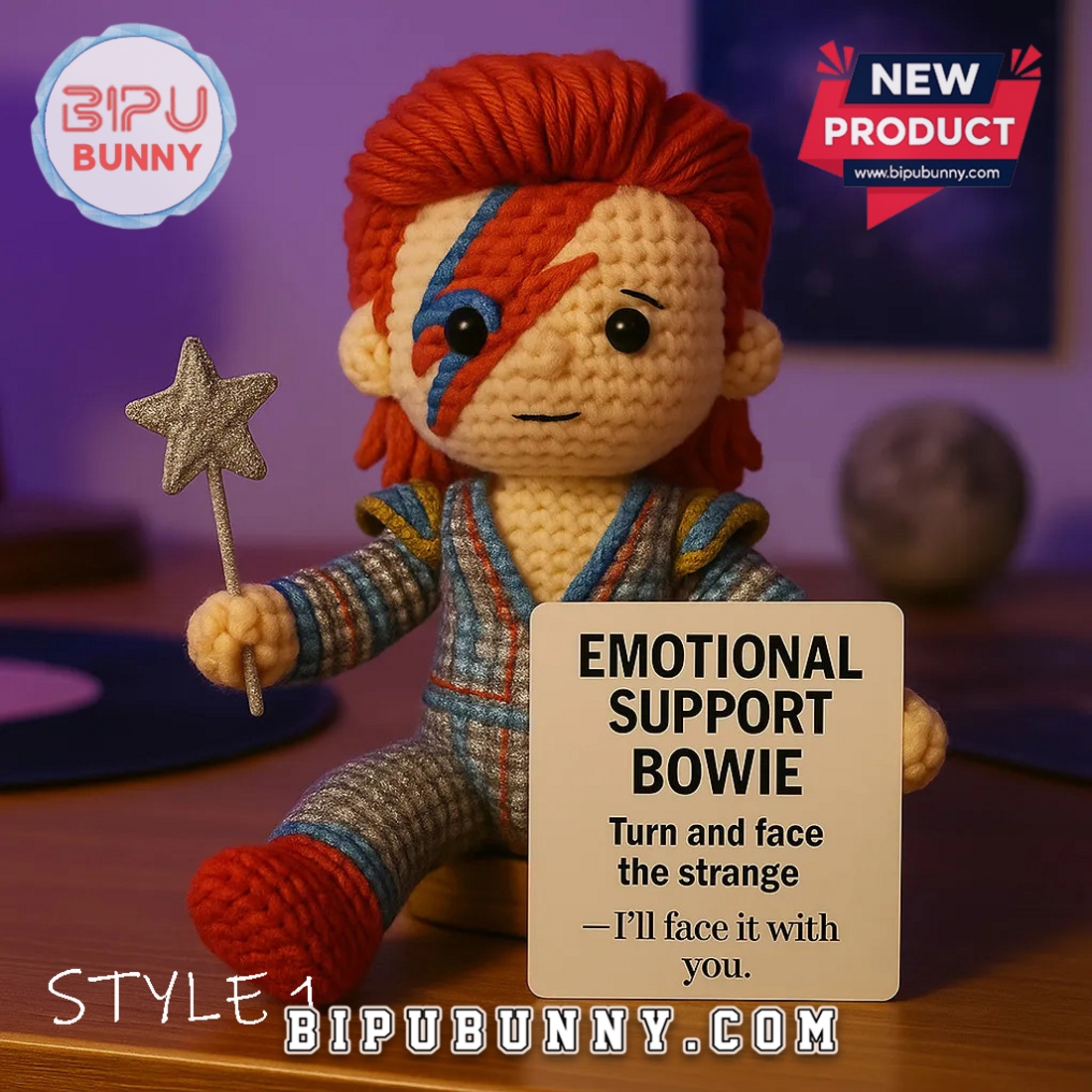 David Bowie Crocheted Emotional Support Doll David Bowie Crocheted Emotional Support Doll